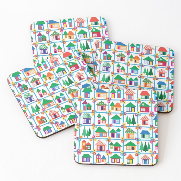 Item preview, Sweet little houses on turquoise, little town, summertime in the city designed and sold by FrancesPoff.