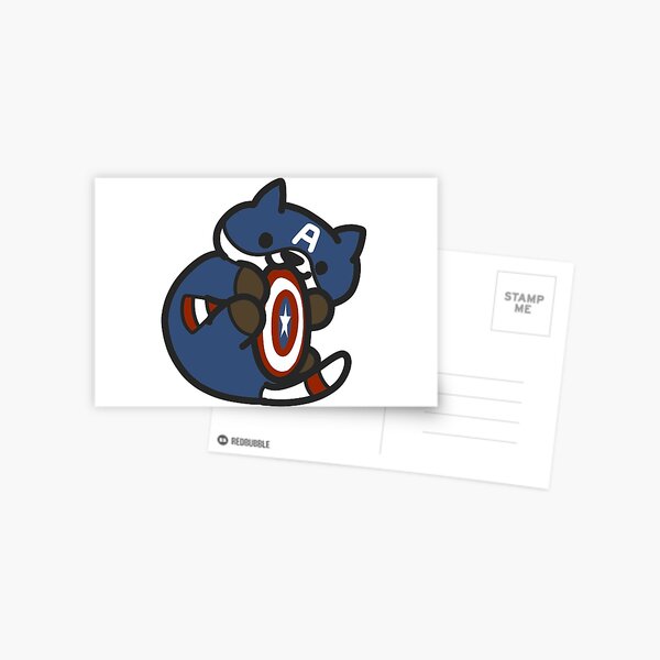 Cat-ain America Shield Cuddles Postcard