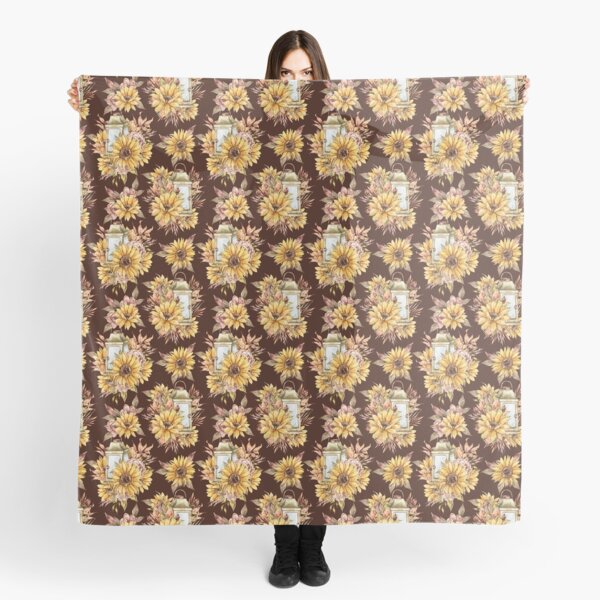Watercolor sunflower bouquet illustration Scarf