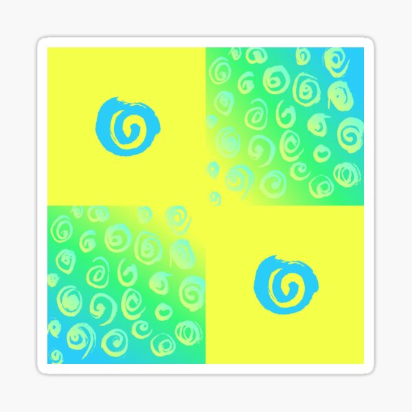 Sky Blue Lime Green Lemon Yellow Spirals Bubbles Abstract Aesthetic Pattern Sticker