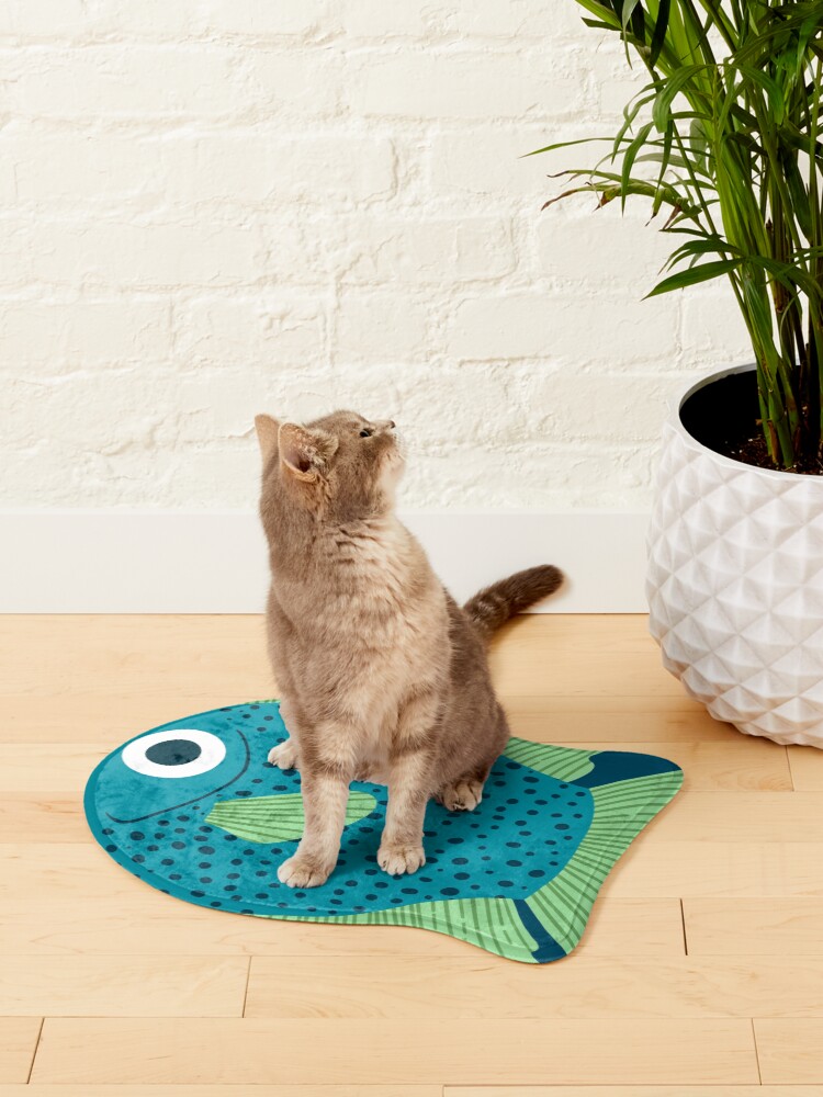 Alternate view of Blue Fish Pattern Pet Mat