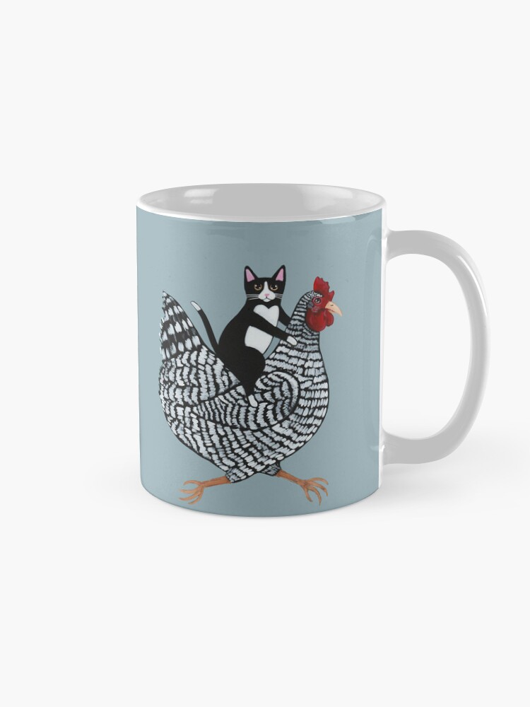 Thumbnail 5 of 6, Coffee Mug, Tuxedo Cat Chicken Ride designed and sold by kilkennycat.