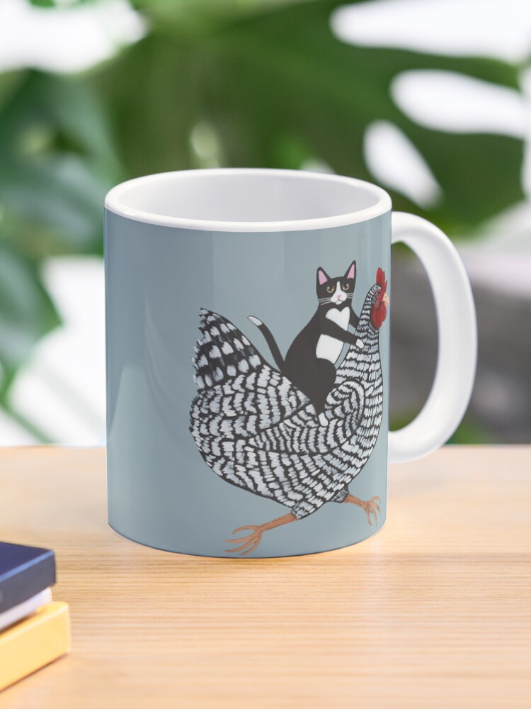 Thumbnail 1 of 6, Coffee Mug, Tuxedo Cat Chicken Ride designed and sold by kilkennycat.