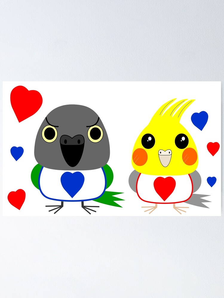 オカメインコ オウムcockatiel Senegal Parrot With Hearts Valentine S Day Poster By Parrotsjapan Redbubble