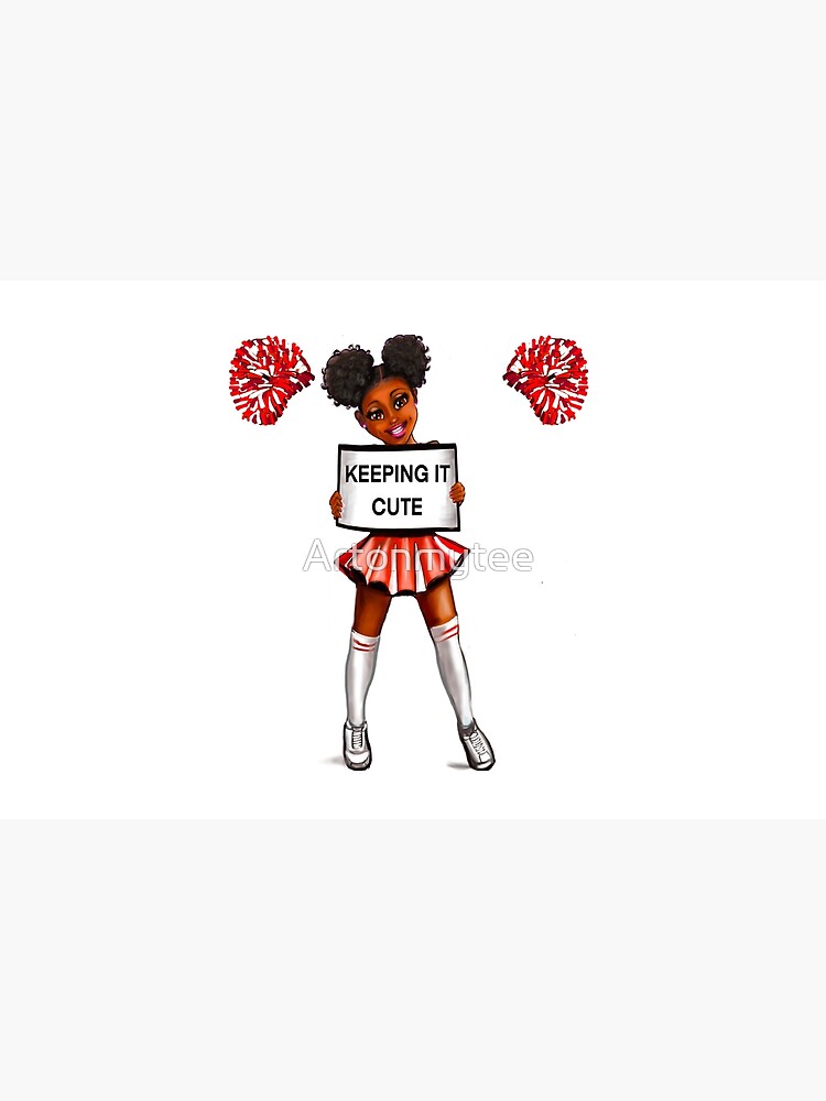Inspirational motivational affirmation Cheer leader with Pom poms - Cheer  Squad - anime girl cheerleader with Afro hair in puffs, brown eyes and dark