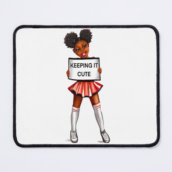 Item preview, black anime girl cheerleader #002 with Afro hair in puffs, dimples, brown eyes and dark brown skin side profile. Hair love ! designed and sold by Artonmytee.