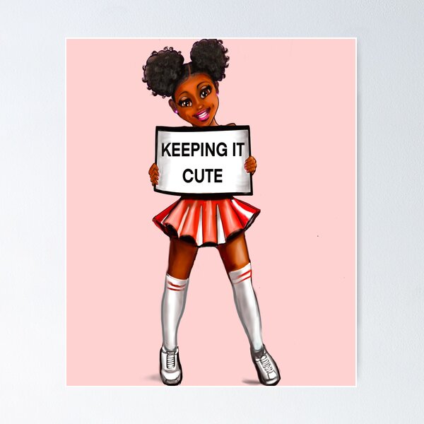 Girl power black anime girl cheerleader with Afro hair in puffs