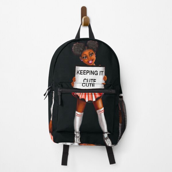 Item preview, black anime girl cheerleader #002 with Afro hair in puffs, dimples, brown eyes and dark brown skin side profile. Hair love ! designed and sold by Artonmytee.