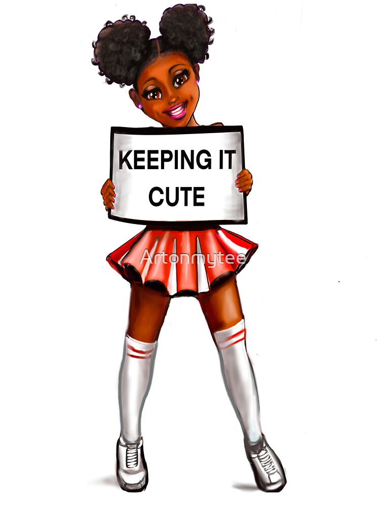 black anime girl cheerleader #002 with Afro hair in puffs, dimples