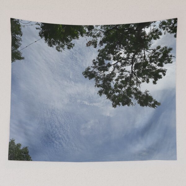 Item preview, A picturesque beautiful blue sky with clouds and branches of neem tree and its leaves designed and sold by Arteartz.