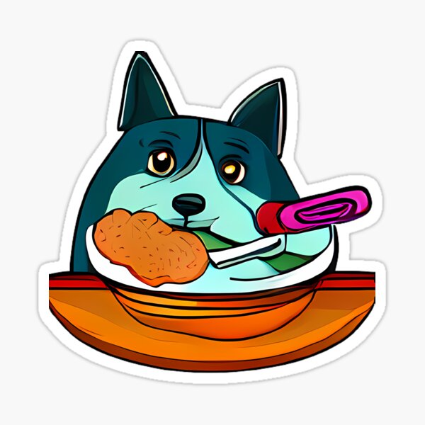 Pet Eating Bowl of Food - Original Artwork Sticker