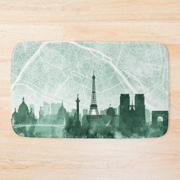 Artikelvorschau, Paris Skyline & Karte Aquarell Sage Green Print von Zouzounio Art entworfen und verkauft von zouzounioart.