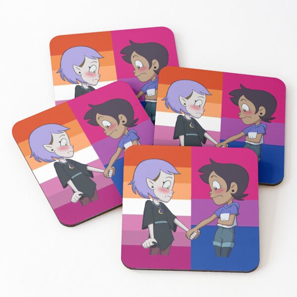 Item preview, Amity and Luz holding hands with lesbian and bi flag designed and sold by Gabrielle Sanders.