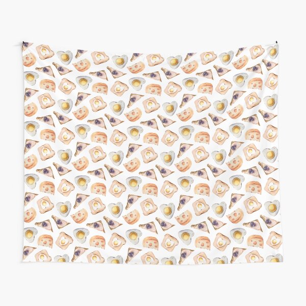 Watercolor scrambled eggs, sandwich print summer illustration Tapestry