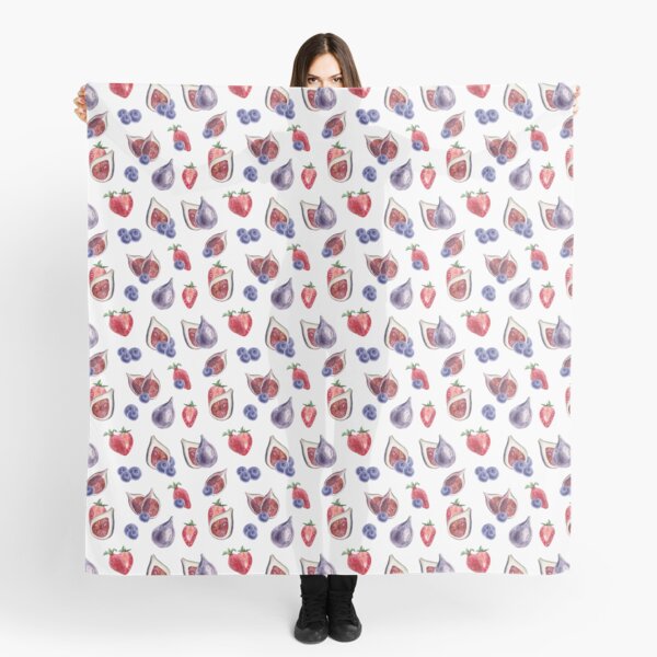 Watercolor fig and strawberry print summer illustration Scarf