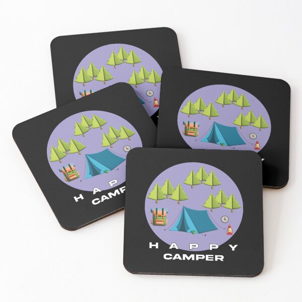 Item preview, 3d illustration of a mountain camping scene with the text HAPPY CAMPER in white designed and sold by Martapp.