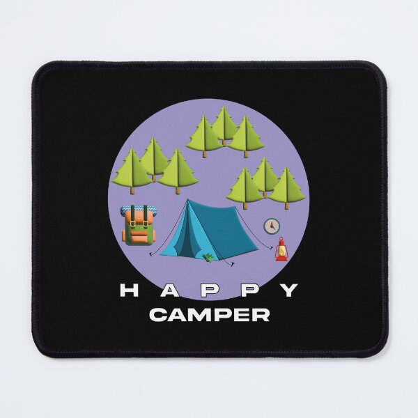 Item preview, 3d illustration of a mountain camping scene with the text HAPPY CAMPER in white designed and sold by Martapp.