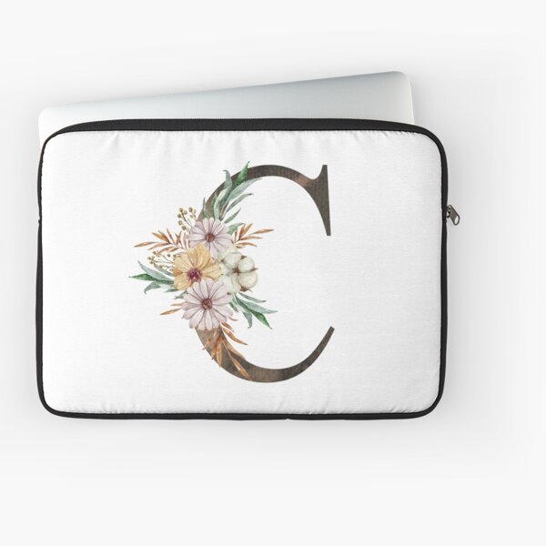 Imprimé monogramme de mariage lettre C floral aquarelle Housse d'ordinateur