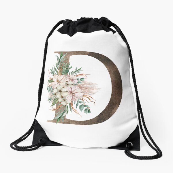 Watercolor floral D letter print Drawstring Bag