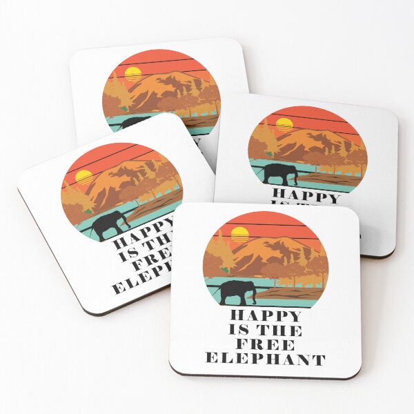 Item preview, Happy is The Free Elephant in the Sanctuary forest with Sunset Mountains and Trees designed and sold by QuanJewelry.