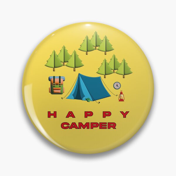 Item preview, 3d illustration of a mountain camping scene with the text HAPPY CAMPER in red designed and sold by Martapp.