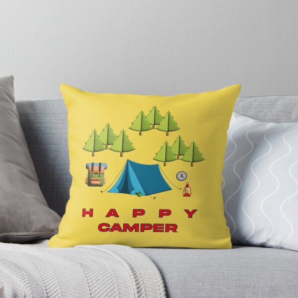 Item preview, 3d illustration of a mountain camping scene with the text HAPPY CAMPER in red designed and sold by Martapp.