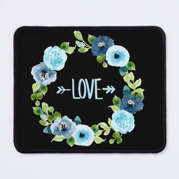 Item preview, Love Arrow Blue Flower Wreath Art on Black - Love Design designed and sold by CreativNode.