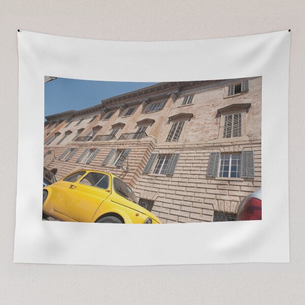 Item preview, Bright yellow classic Fiat 500 in Italian street. designed and sold by Brian Scantlebury.