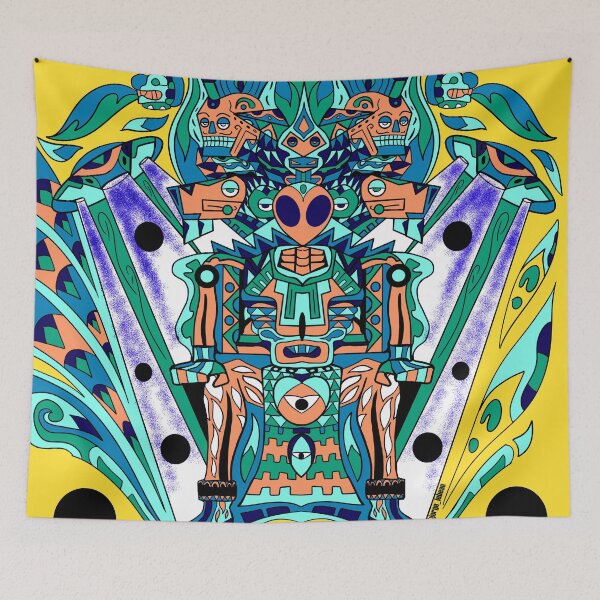 Item preview, alien mictlan art in mexican underworld wallpaper pattern designed and sold by jorgelebeau.