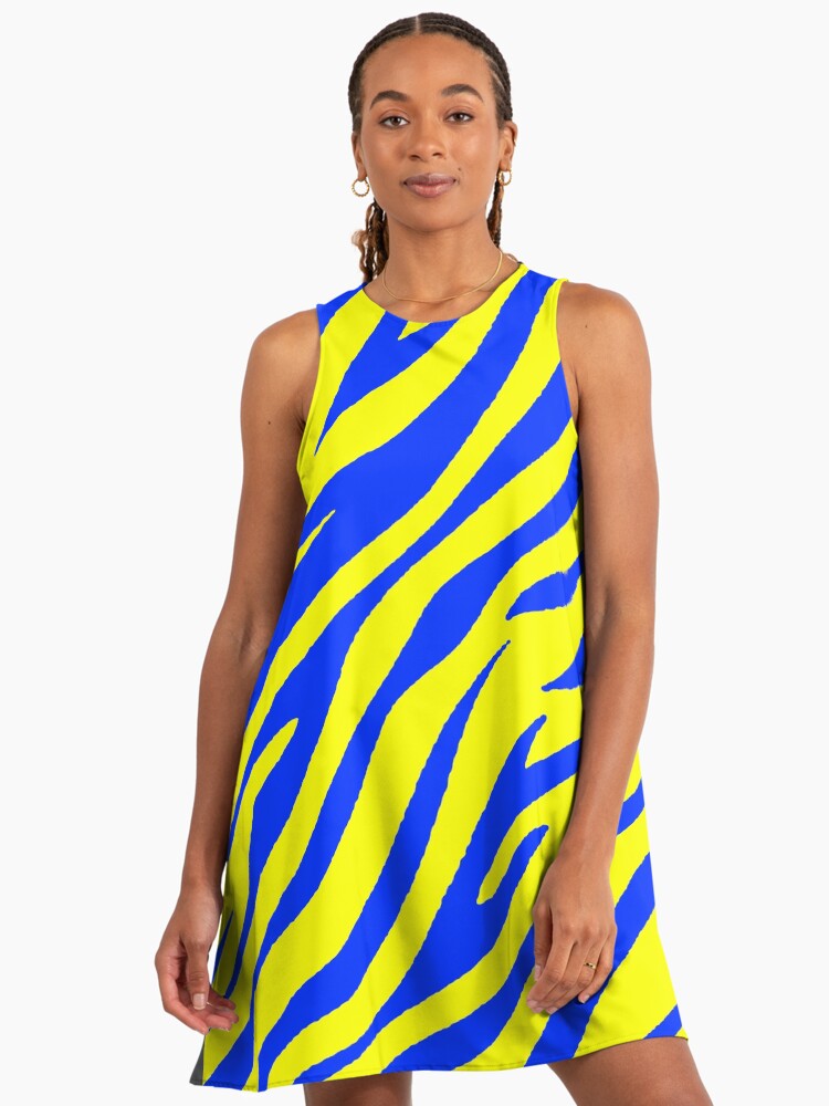 Yellow and Blue Zebra Stripes, Large Sized Non-Repeating Image" A-Line Dress  for Sale by nicoletteabides | Redbubble
