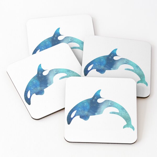 Artikelvorschau, Orca Killer Whale blau Aquarell Silhouette Artwork entworfen und verkauft von Typeglyphs.