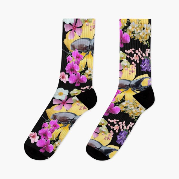 Item preview, Rhinoceros Beetle With Pretty Colorful Flowers Design designed and sold by EarthArtDesigns.