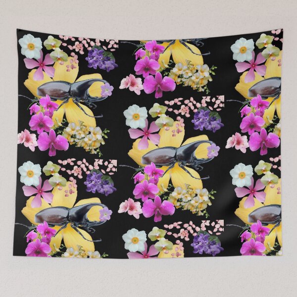 Item preview, Rhinoceros Beetle With Pretty Colorful Flowers Design designed and sold by EarthArtDesigns.