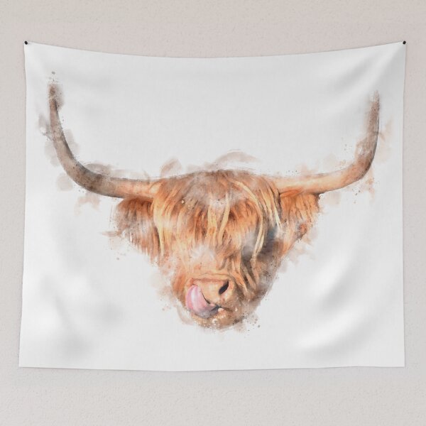 Aperçu de l'œuvre Oeuvre d'aquarelle de vache Highland créée et vendue par Typeglyphs.