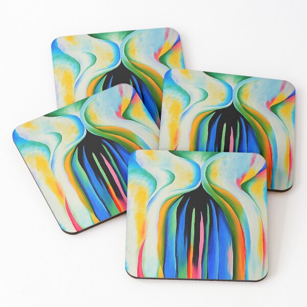 Item preview, Gray line with black, blue, and yellow art by georgia O'keeffe painting designed and sold by Golido.