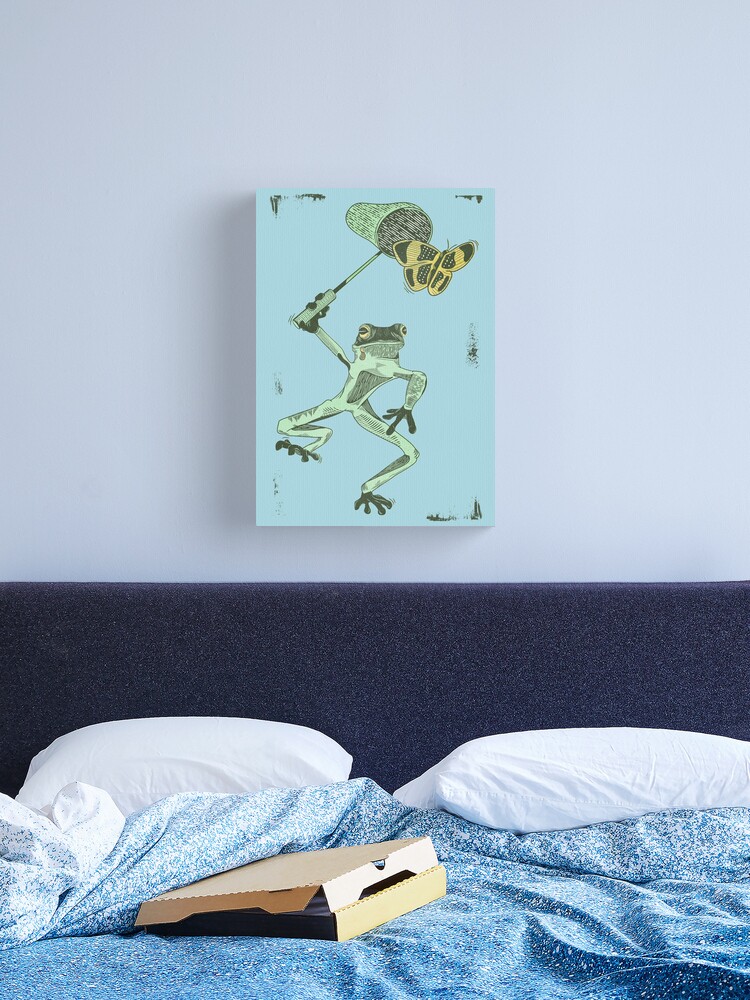 Frog catching butterflies Canvas Print for Sale by piedaydesigns