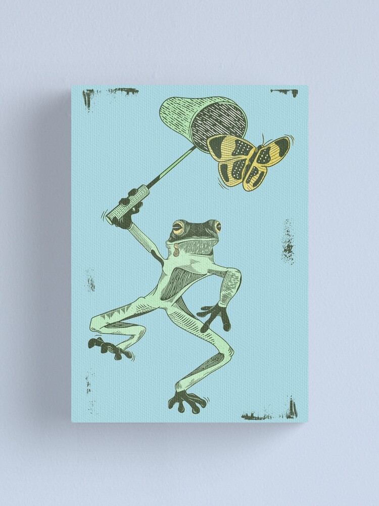 Frog catching butterflies Canvas Print for Sale by piedaydesigns