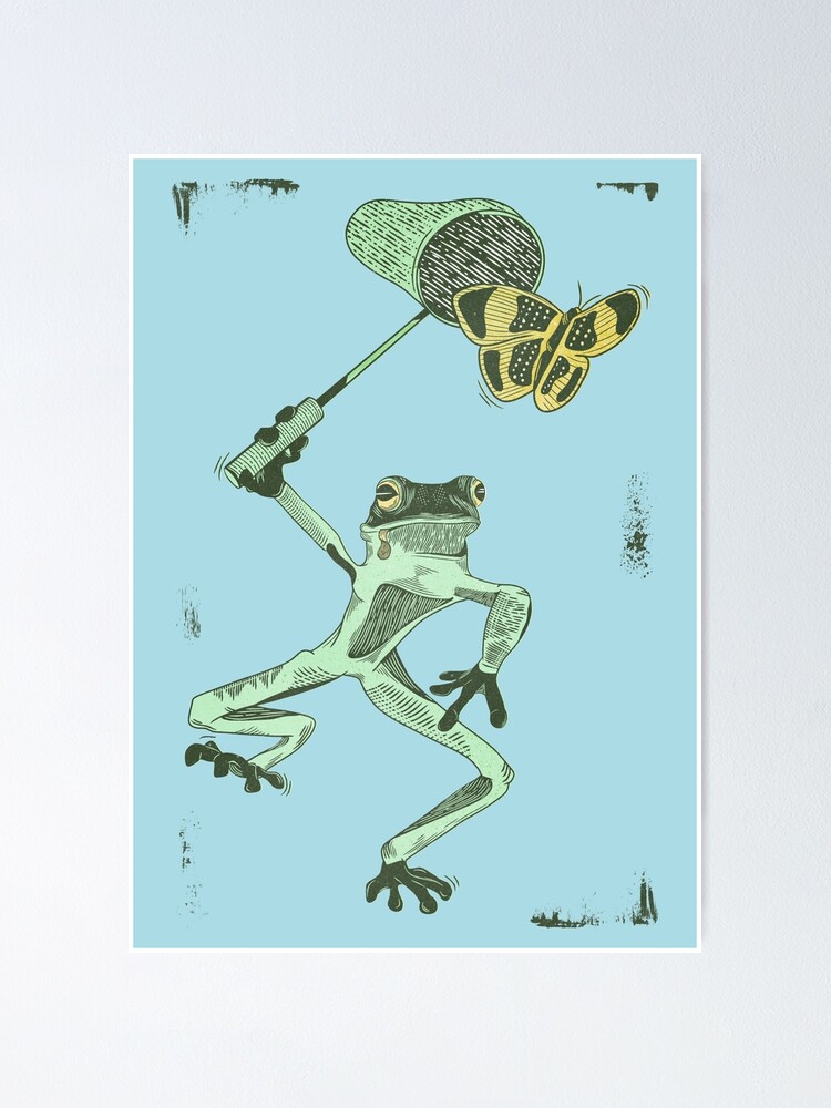 Frog catching butterflies Poster for Sale by piedaydesigns