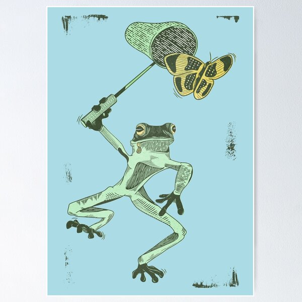 Frog with a butterfly net Poster for Sale by piedaydesigns