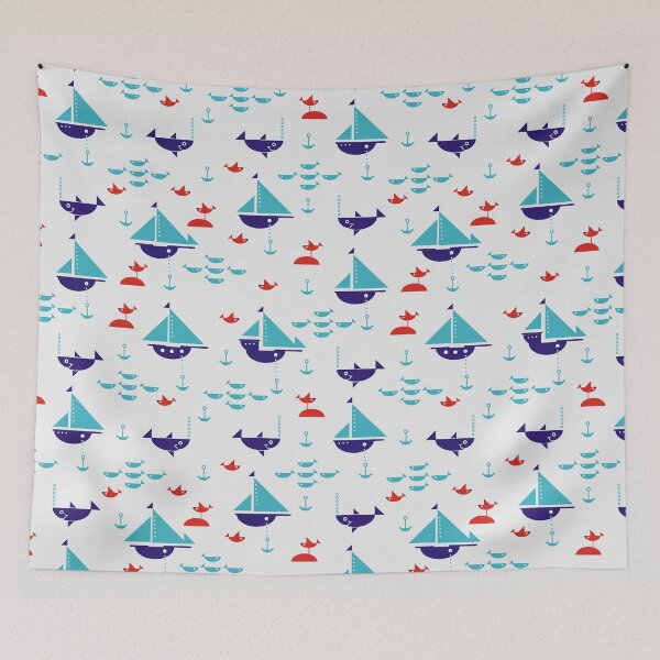 Item preview, Sailboats with anchors, sharks, fish and sea gulls designed and sold by Nata-V.