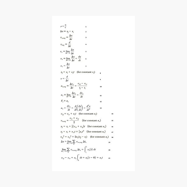 Kinematics Equations Photographic Print