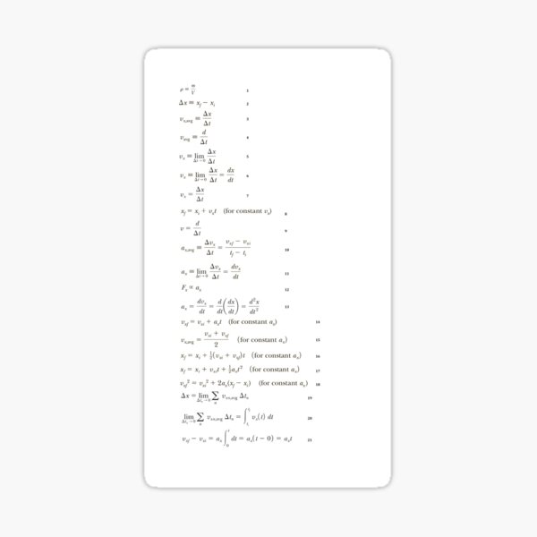 Kinematics Equations Sticker
