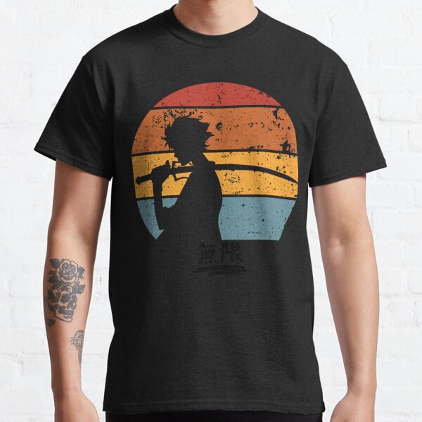 Artikel-Vorschau von Samurai Champloo Mugen Sonnenuntergang Silhouette, Mugen Samurai Champloo schwarzer Text, designt und verkauft von RainiearAguilos.