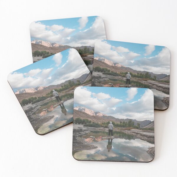 Item preview, A vibrant landscape with a pond and mountains around. designed and sold by That Ladakhi Guy.