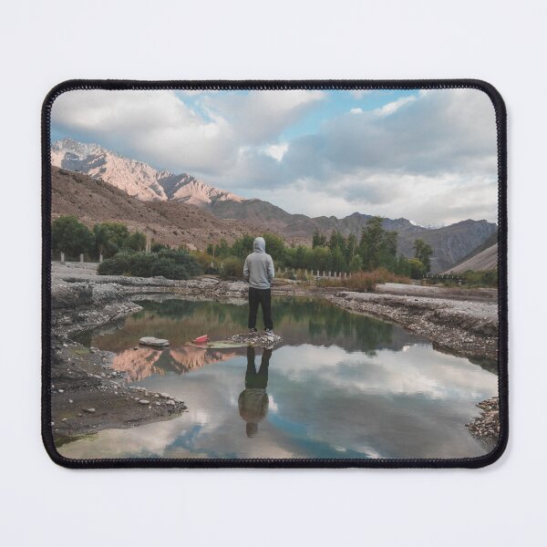 Item preview, A vibrant landscape with a pond and mountains around. designed and sold by That Ladakhi Guy.