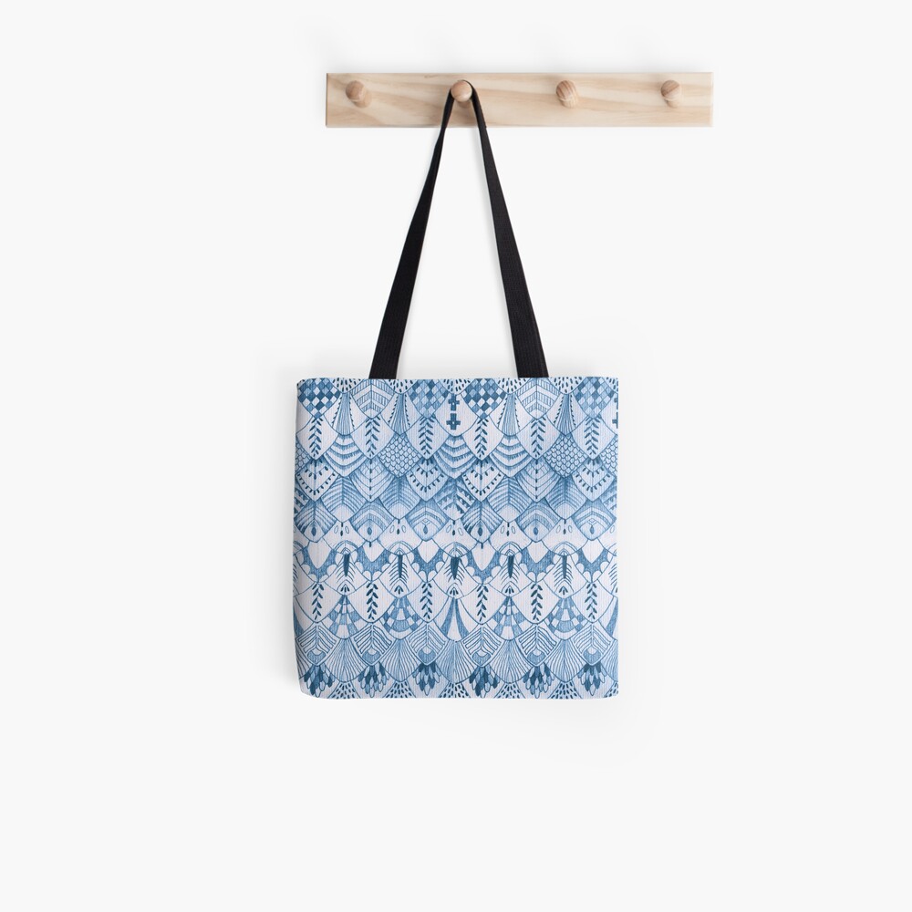 Owl Feathers in Indigo Blue Tote Bag