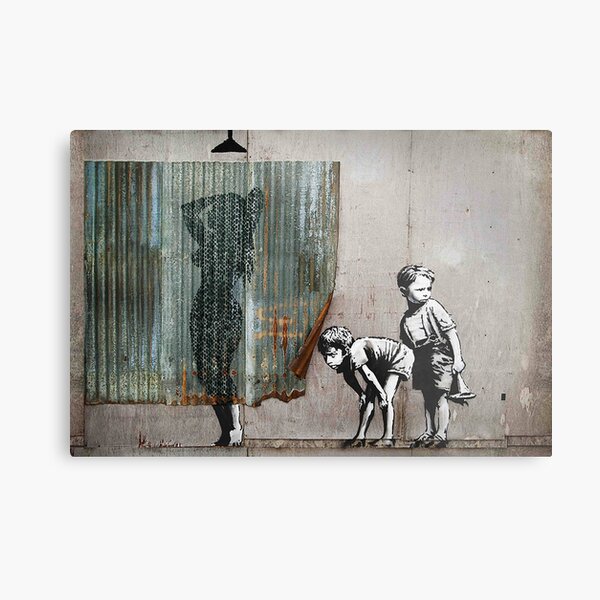 Banksy Shower Peepers Metal Print