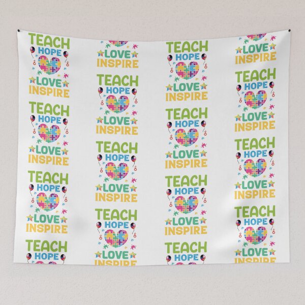 Item preview, Teach Hope Love Inspire Autism Autistic support Be Positive Aspire To Inspire Happy Life Apparel Essential Motivation Inspiration Joy Mood designed and sold by DesignByHeartUK.