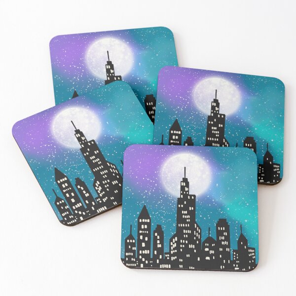 Item preview, City skyline with full moon and stars designed and sold by FGCART.