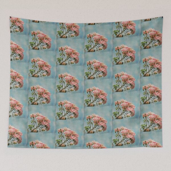 Item preview, Vintage Inspired Pink Roses in Pastel Blue Sky with French Script designed and sold by Brooke T Ryan Photographic Art.